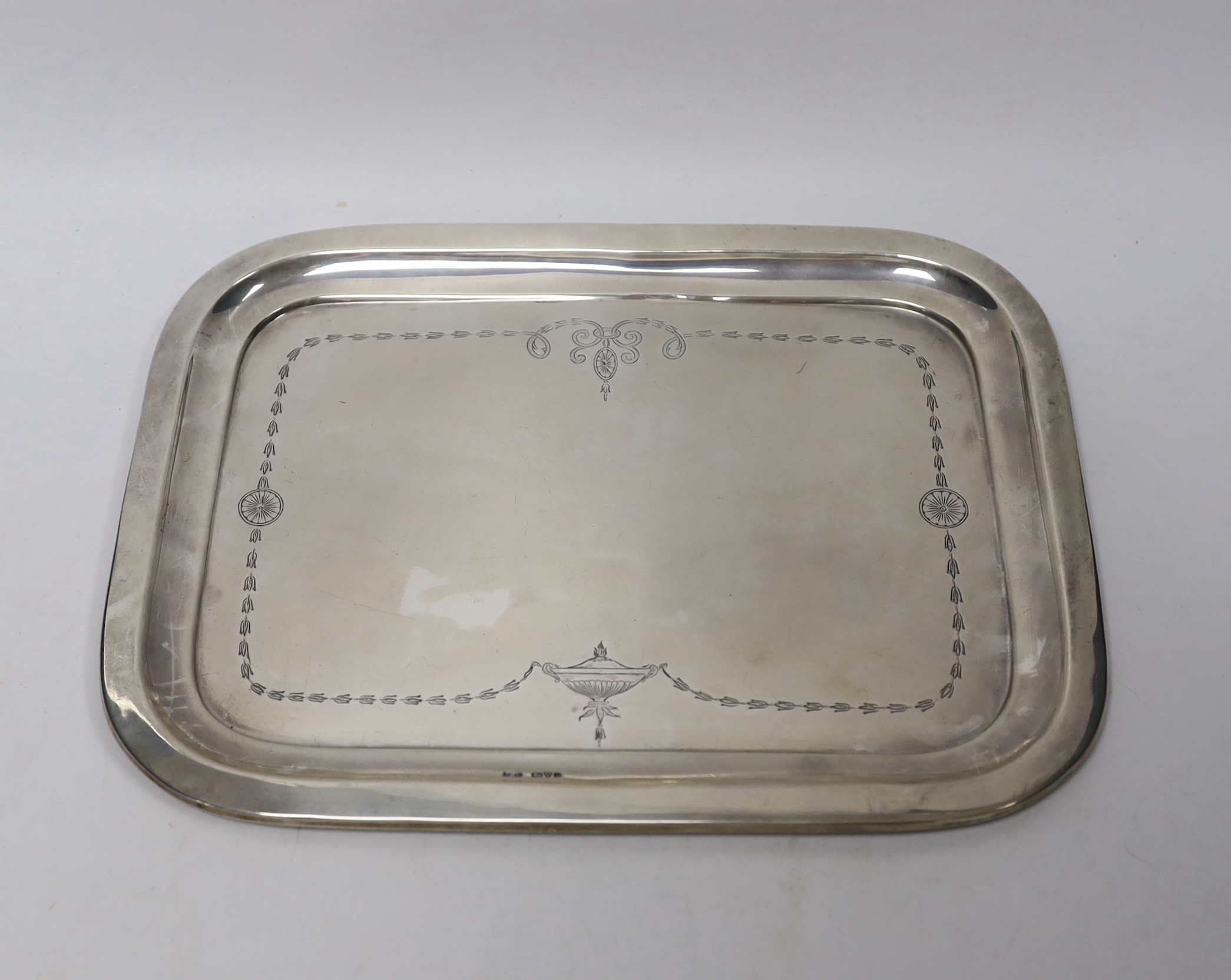 An early 20th century silver dressing table tray, Jones & Crompton, Chester, circa 1910, 30.8cm